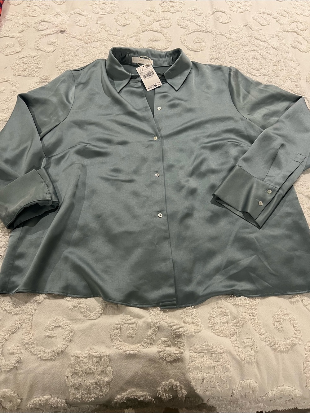 Mango Satin Button-Down Shirt - Teal